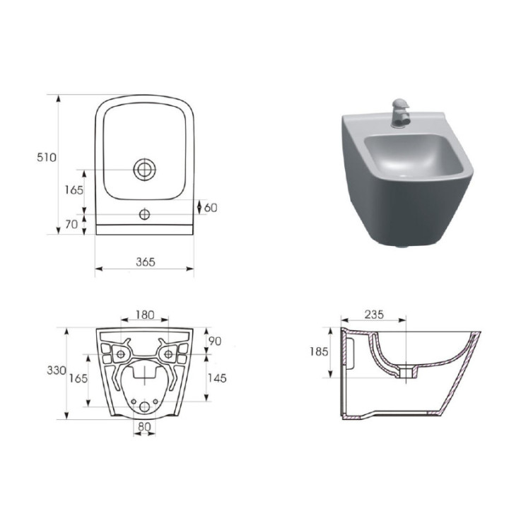 Bidet zawieszany rechteckig z ukrytym montażem Cersanit City, weiß
