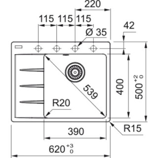 Zlewozmywak Franke Centro CNG 611-62 TL, ociekacz von links strony, schwarz matt