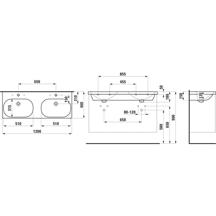 Waschtisch zur Wandmontage Laufen  Lua 600 x 460 mm - weiß