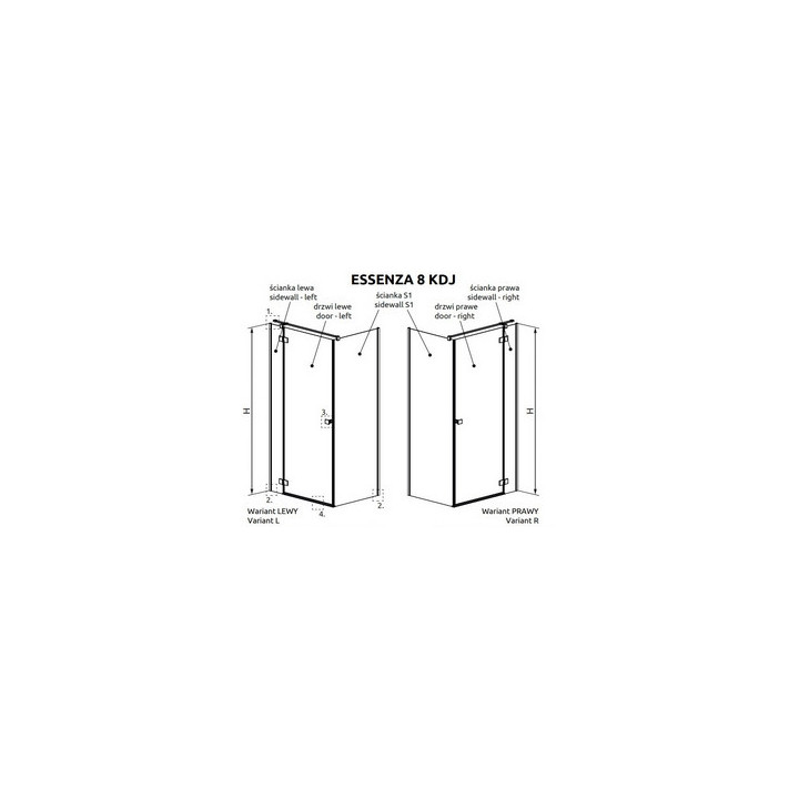 Tür Kabine prysznicowej Radaway Essenza 8 KDJ 100, links, 1000x2000mmm, Glas transparent, Chrom