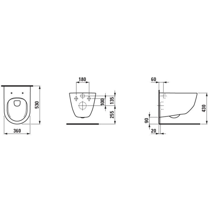 Becken WC Laufen Pro hängend, 36 x 49 cm, weiß, Rimless 