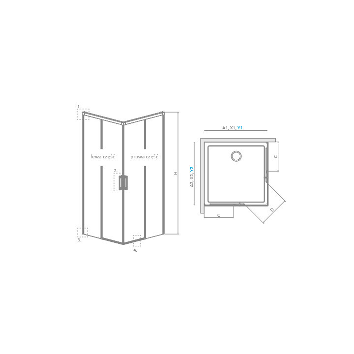 Duschkabine 100Rx80Lcm Glas transparent Chrom Radaway Idea Kdd, 387062-01-01R+387061-01-01L