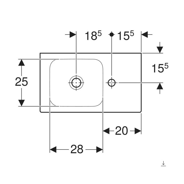 Waschtisch rechteckig mit Anschluss links stronie 38x28cm Geberit iCon, weiß