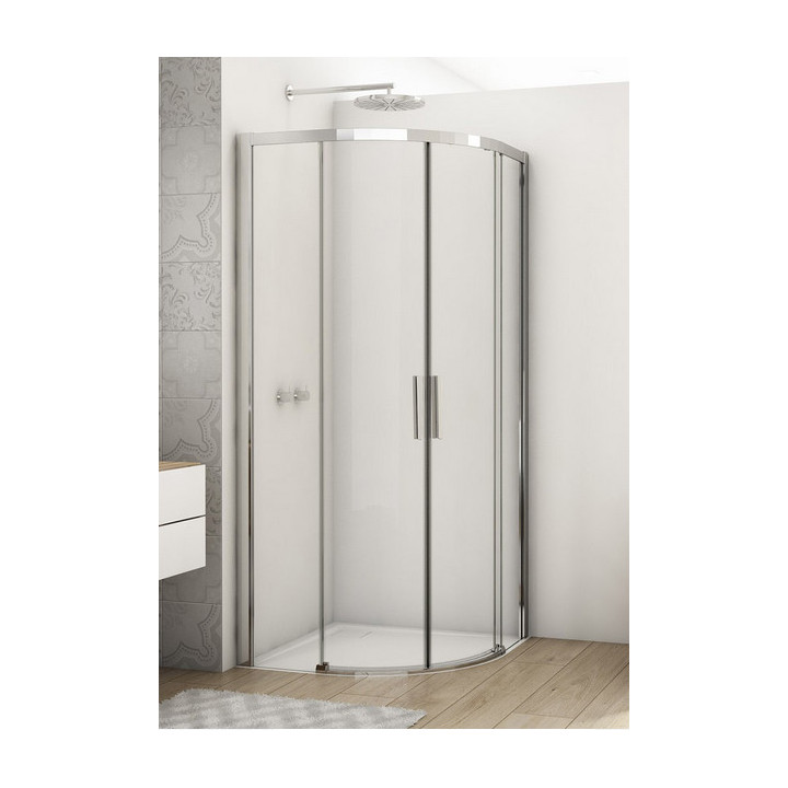 Duschkabine halbrund SanSwiss Divera, 90x90x200cm, transparentes Glas, Chrom