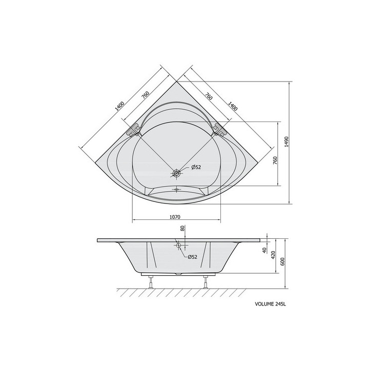 Badewanne rechteckig 170x75x48cm Polysan CLEO, weiß
