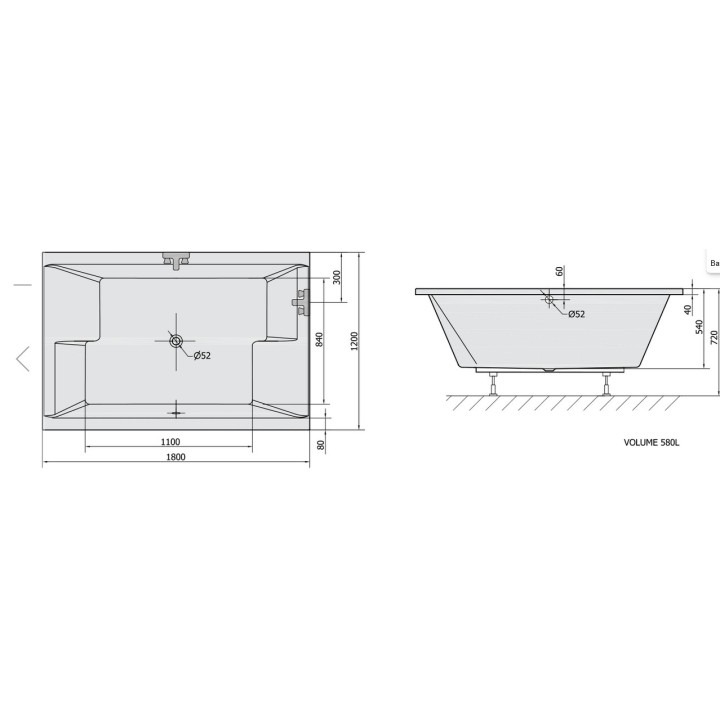 Asymmetrische badewanne 160x100x47cm Polysan EVIA R, rechts, weiß