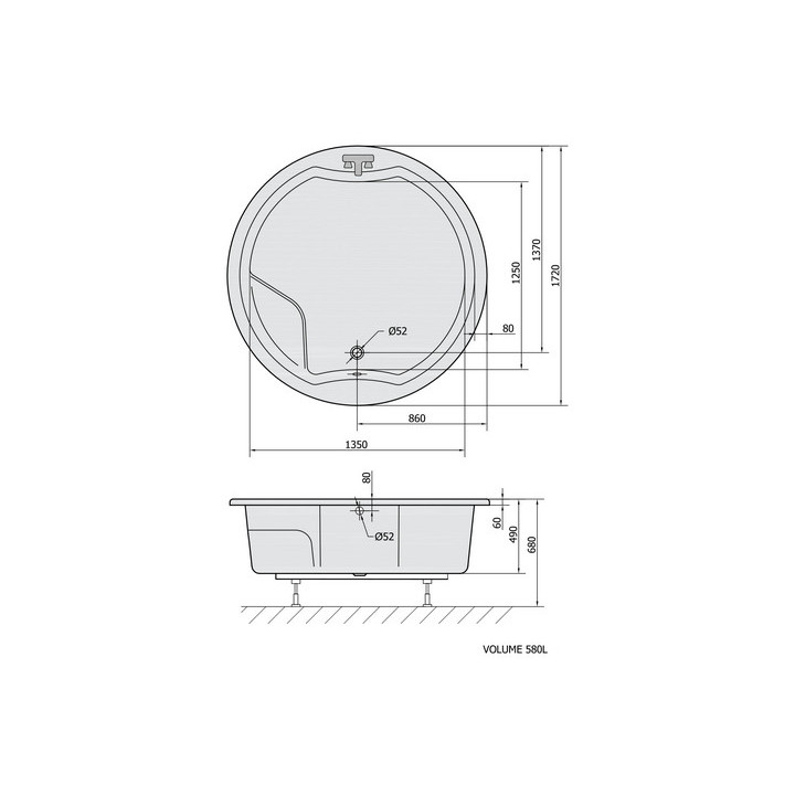 Badewanne narona 130x130x43cm Polysan SIRIUS,  weiß