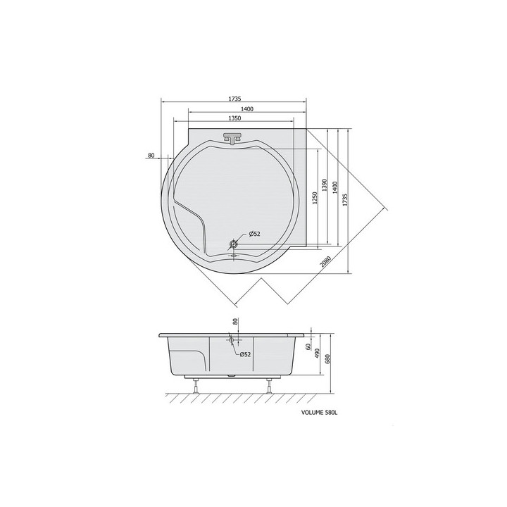 Runde badewanne z konstrukcją 172x172x49cm Polysan ROYAL ROUND,  weiß