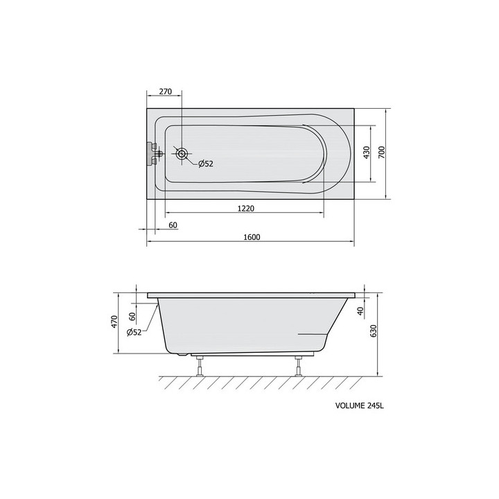 Badewanne rechteckig 150x70x47cm Polysan LISA,  weiß
