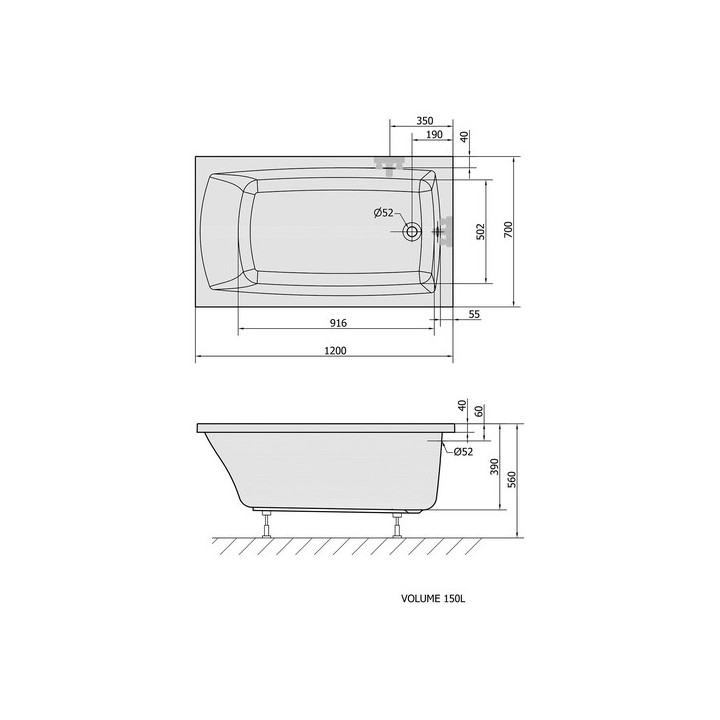 Badewanne rechteckig 165x75x48cm Polysan ASTRA B, weiß