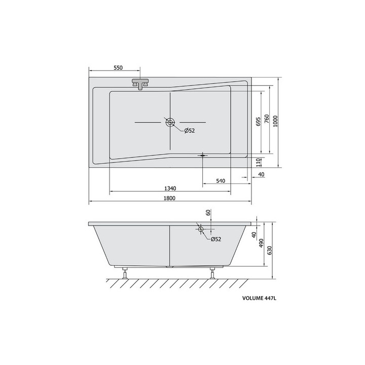 Asymmetrische badewanne 170x90x45cm Polysan ANDRA R, rechts, weiß