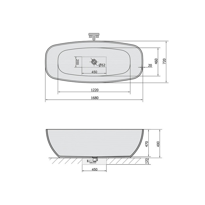 Badewanne oval 190x95x46cm Polysan STADIUM, , weiß