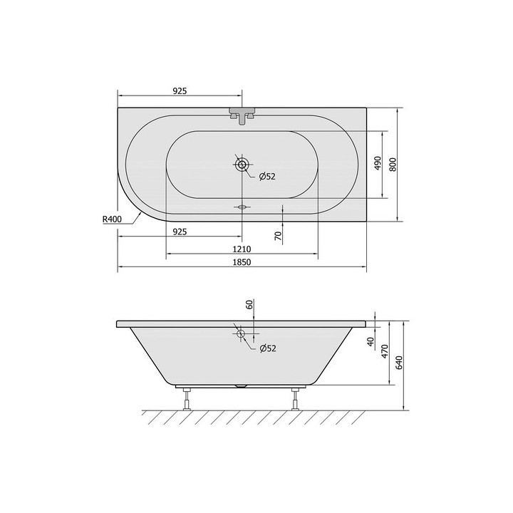 Asymmetrische badewanne 185x80x47cm Polysan VIVA L, links, weiß