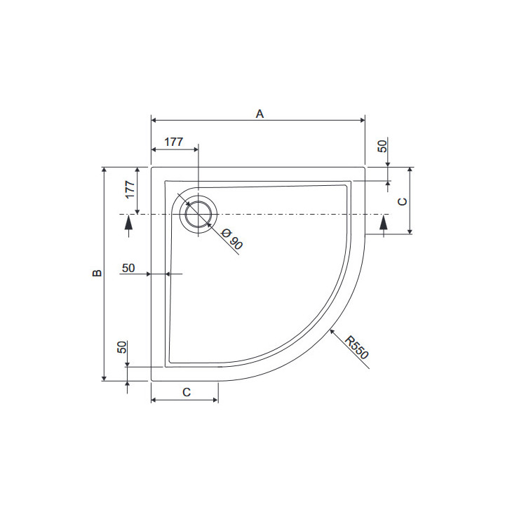 Duschwanne halbrund , Sanplast 90x90x3cm,  weiß