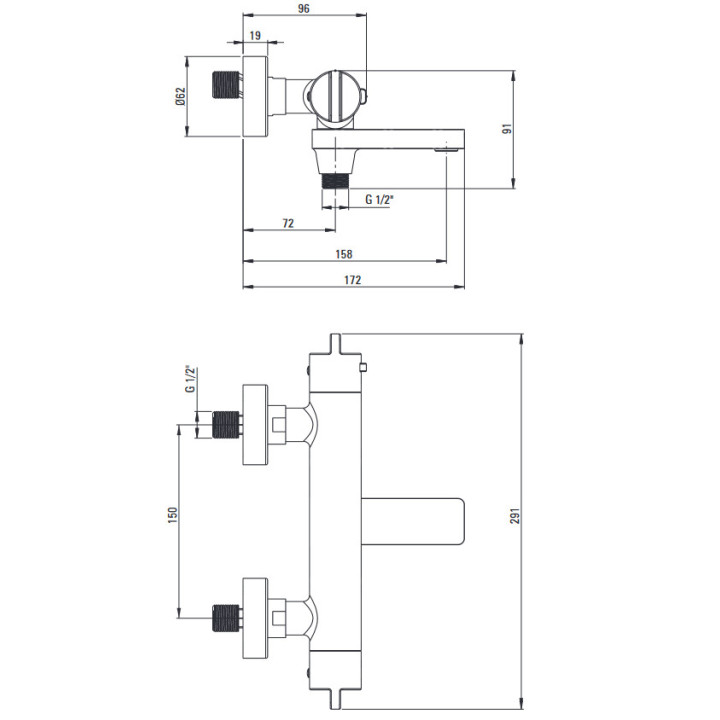 Wannenbatterie thermostatisch, Deante, titanium