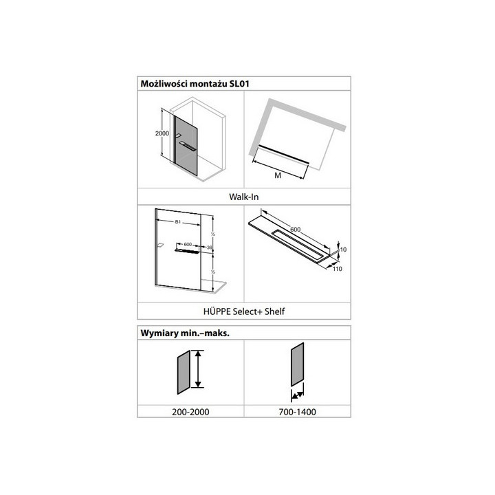 Duschwand freistehend 100x200cm Walk-in, Huppe Select+, transparentes Glas, Profilfarbe silbern matt
