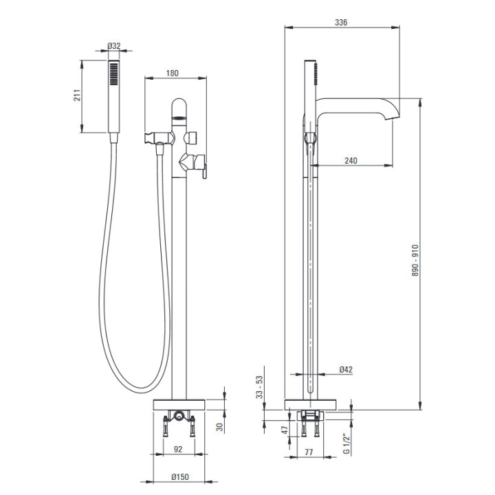 Wannenbatterie mit Set, Deante Silia, bianco