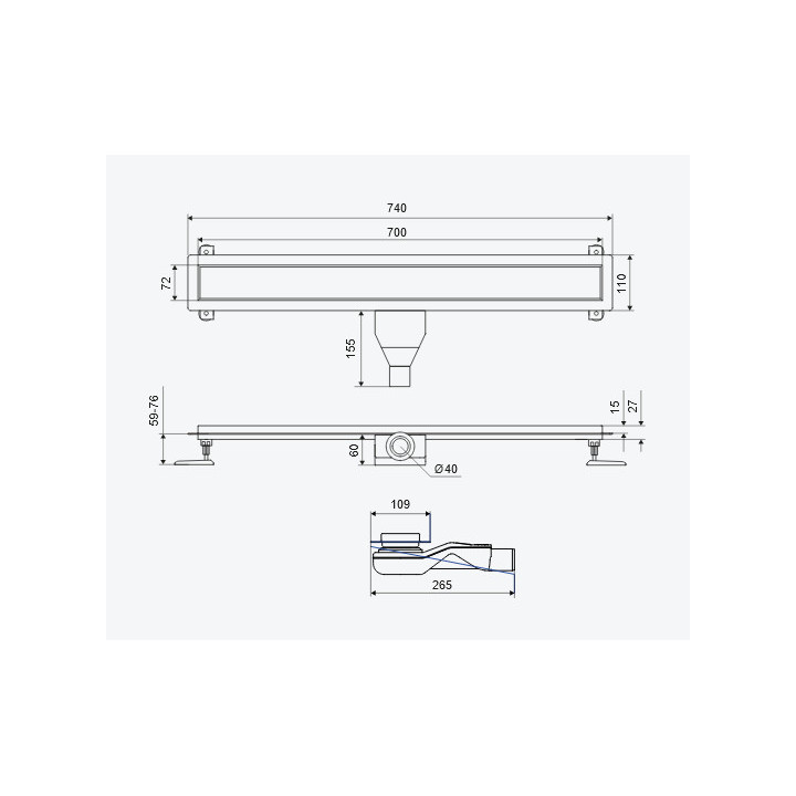 Ablaufrinne Excellent Stilio 70 cm mit Rost dekoracyjnym