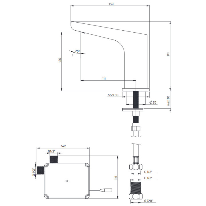 Berührungslos Waschtischarmatur z regulacją temperatury - 230/6V Deante Sensor, Chrom