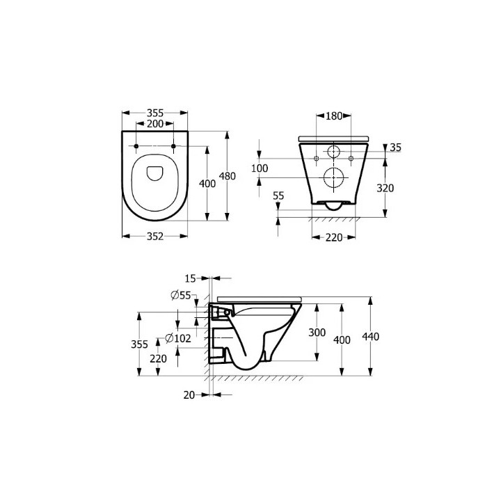 Set Unterputz Roca DUPLO ONE + Becken WC abgehängt GAP ROUND COMPACTO RIMLESS mit Sitz SLIM, weiß