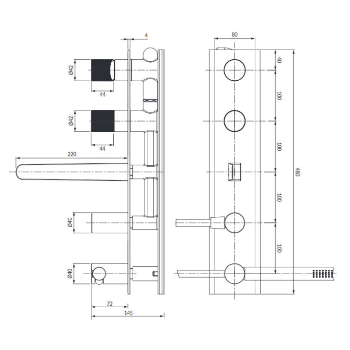 Armatur prysznicowo-Badewannen- Omnires Contour, Unterputz, 2 wyjścia wody, Dusch-Set, miedź szczotkowana