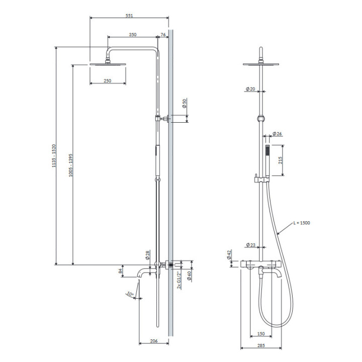 Omnires System Wannen-prysznicowy, Aufputz-, thermostatisch
