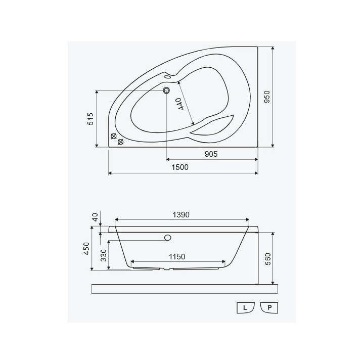 Badewanne Excellent Newa Plus Eck- 150x95 cm Acryl- links, weiß- sanitbuy.pl