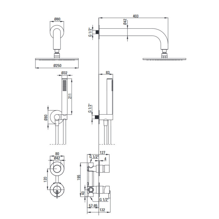 Dusch-set Unterputz, Deante Temisto, nero