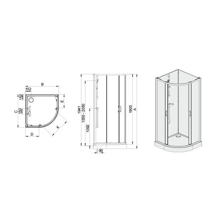 Drywi skryzdowe Sanplast Prestige III 100x195cm, silbernes Profil glänzend, Glas transparent
