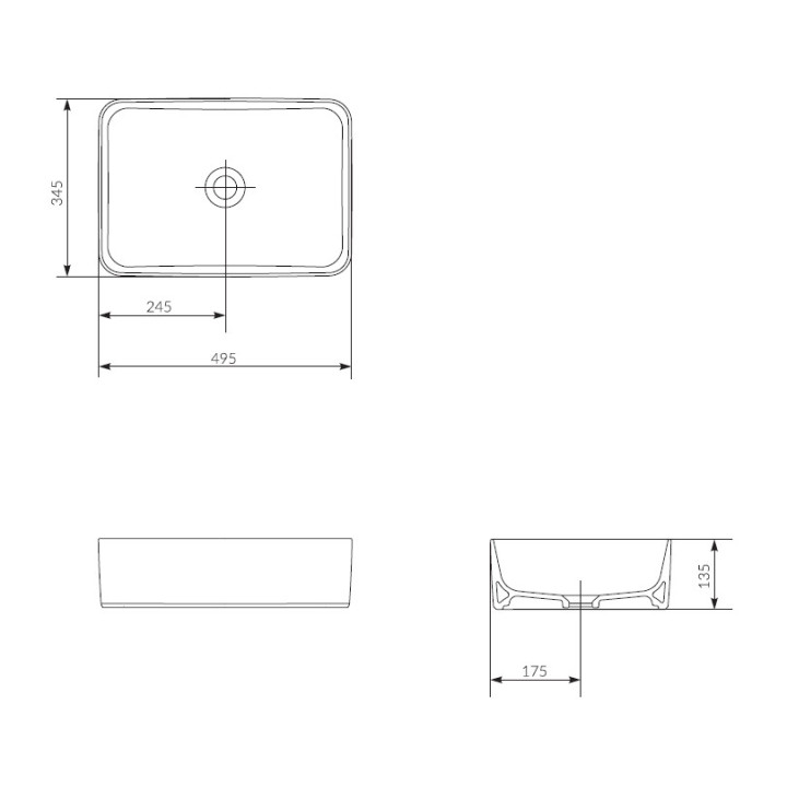 Aufsatzwaschtisch rechteckig 50x34,5cm , Cersanit Crea, weiß