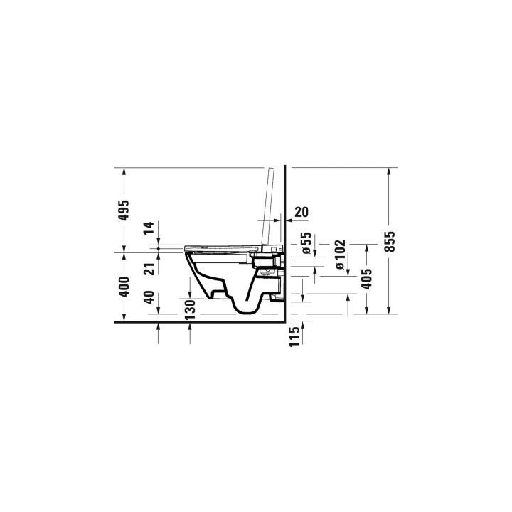 Becken Toiletten- hängend Duravit ME by Starck Rimless, 57x37cm, dla deski SensoWash, bez rantu spłukującego, Halterung Durafix,