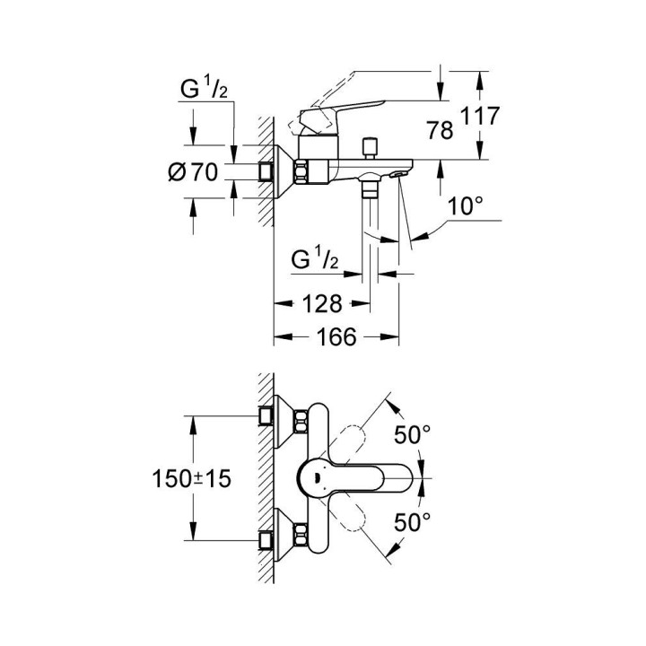 Wannenbatterie Grohe BauEdge, Aufputz, Einhebel-, 2 wyjścia wody, Chrom