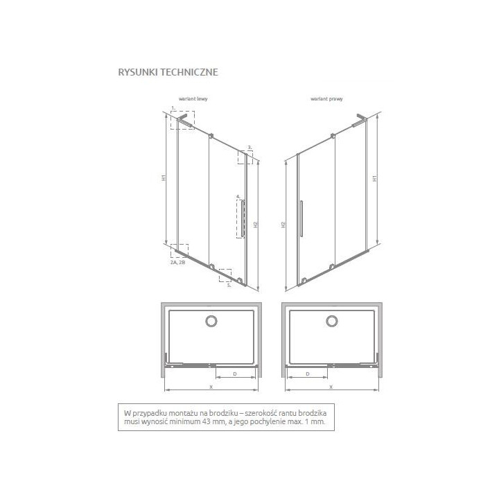 Tür Dusch- Radaway Furo SL Brushed Copper DWJ 120cm, Version links, Glas transparent, profil miedź szczotkowana