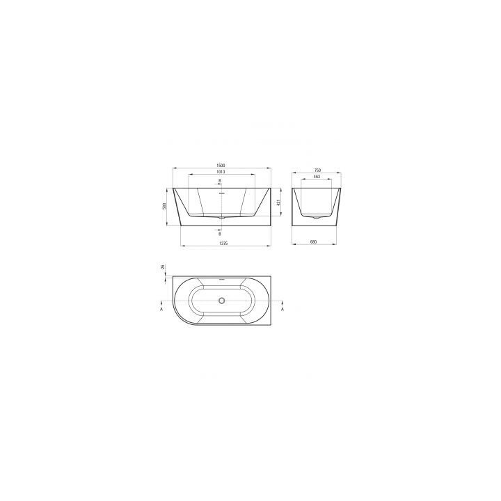 Eck-badewanne/freistehend Acryl- Deante Silia 150x75 cm, links - weiß
