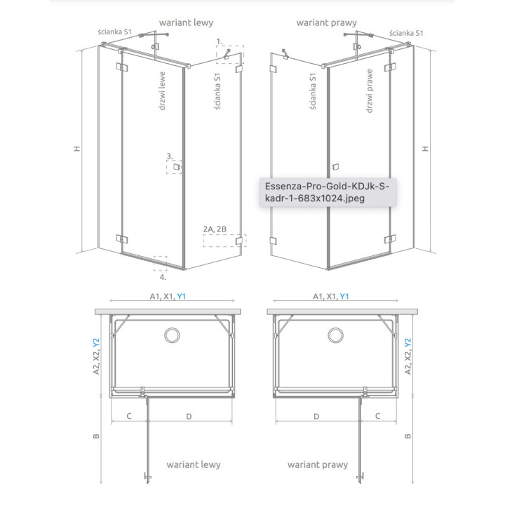 Front für Duschkabine Radaway Idea Black KDJ+S 160, rechts, Schiebe-, Glas transparent, 1600x2005mm, profil schwarz