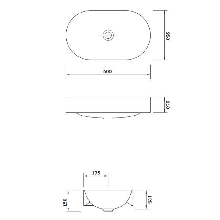 Waschtisch 60 cm Aufsatz Cersanit Caspia Oval weiß 