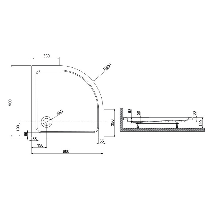 Duschwanne halbrund BP/FREE 90x90x2,5 cm +STB Sanplast Free Line- sanitbuy.pl