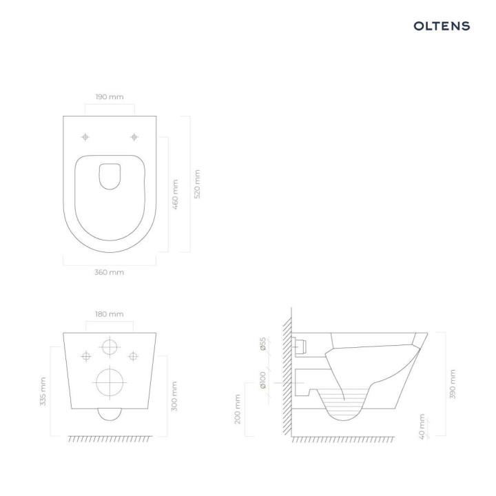 Oltens Jog Becken WC hängend PureRim - weiß