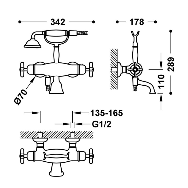 Dusch-set Tres-Clasic, Unterputz, mit Einhebelarmatur 2-drożną - Messing antyczny
