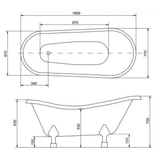 Badewanne freistehend oval Besco Otylia 160x77cm Retro + Füße Chrom- sanitbuy.pl