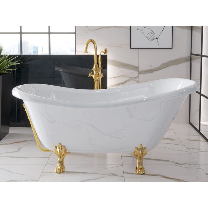 Badewanne freistehend oval Besco Otylia 160x77cm Retro + Füße Chrom- sanitbuy.pl