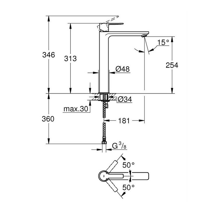Waschtischarmatur Grohe Lineare, Einhebel-, Höhe 180mm, brushed hard graphite