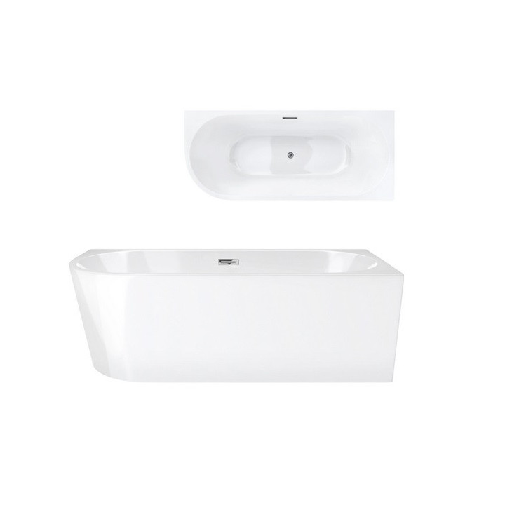 Badewanne zur Wandmontage freistehend Corsan Mono 150cm z szeroką krawędzią i wykończeniem schwarz - weiß