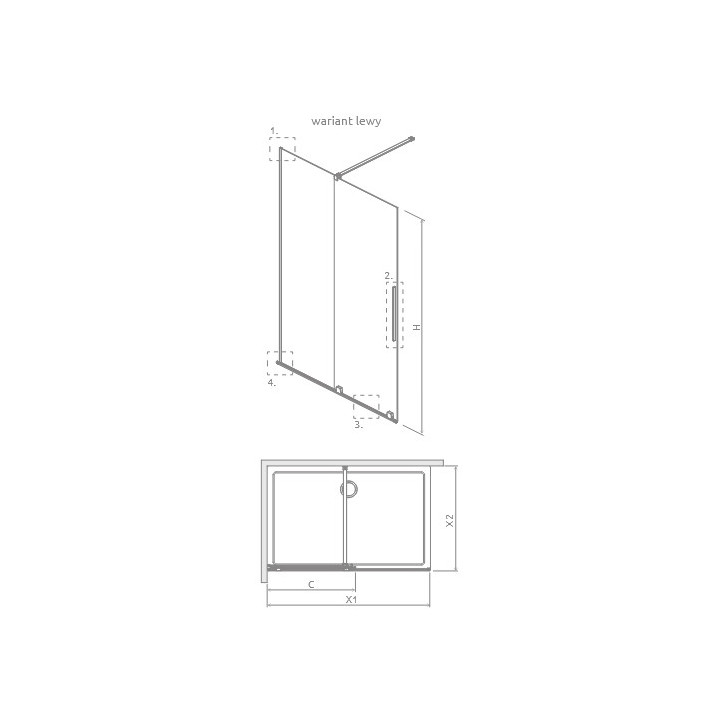 Duschkabine Radaway Furo Brushed Gold Walk-in 1200x2000 mm, ze stabilizatorem poprzecznym, rechte Version - Glas transparent, pr