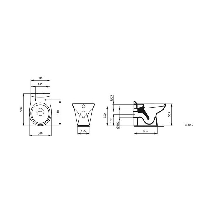 Wand-wc Ideal Standard Tesi New 53,5x36,5 cm, bezrantowa Rimless - weiß
