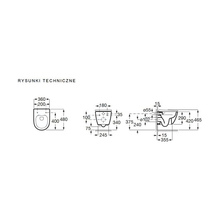 ROCA Becken WC abgehängt Rimless Compacto mit WC-Sitz mit Softclosing (Set)