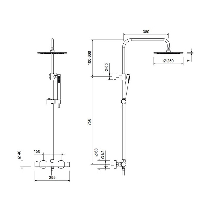 Dusch-set Blue Water Boston Unterputz mit Kopfbrause okrągłą 25 cm und Dusche - nikiel