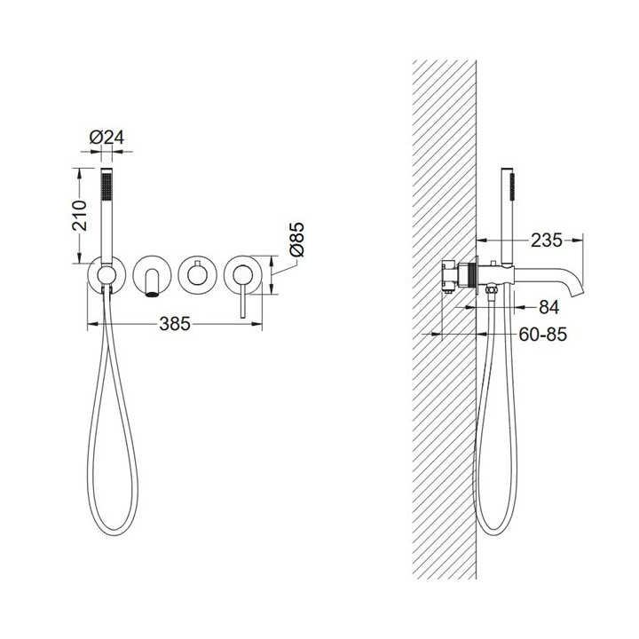 Dusch-set Blue Water Boston Unterputz mit Kopfbrause okrągłą 25 cm und Dusche - nikiel