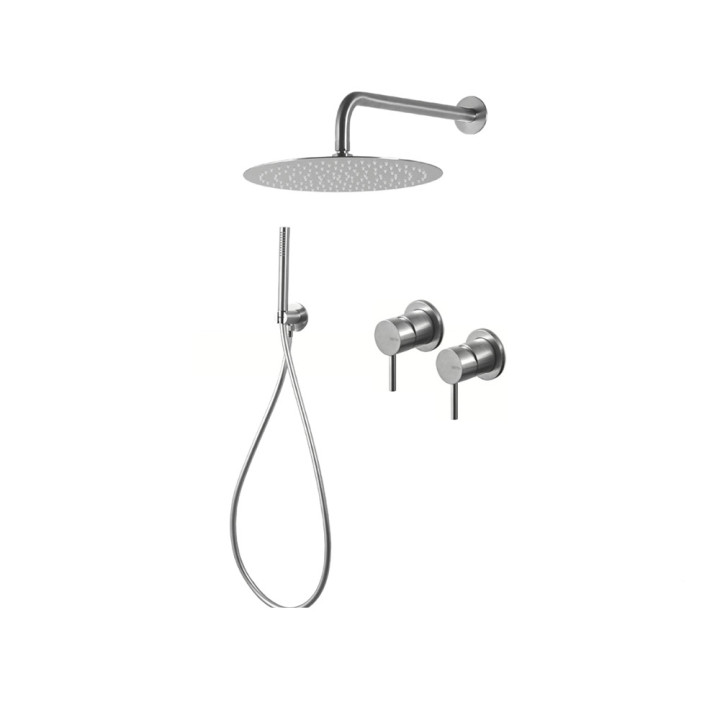Dusch-set Vema Tiber Steel, Unterputz, 2 wyjścia wody, Kopfbrause 30cm, rostfreier Stahl inox