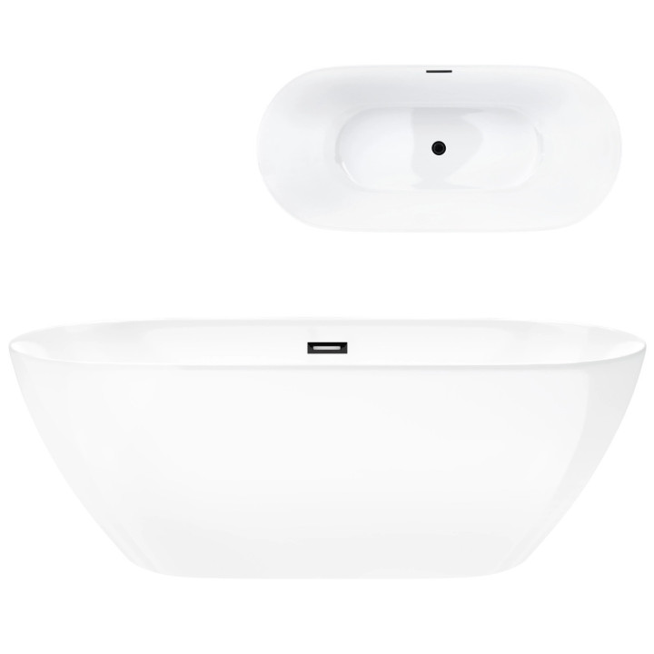 Badewanne freistehend Corsan Olvena 170 cm z wykończeniem schwarz - weiß